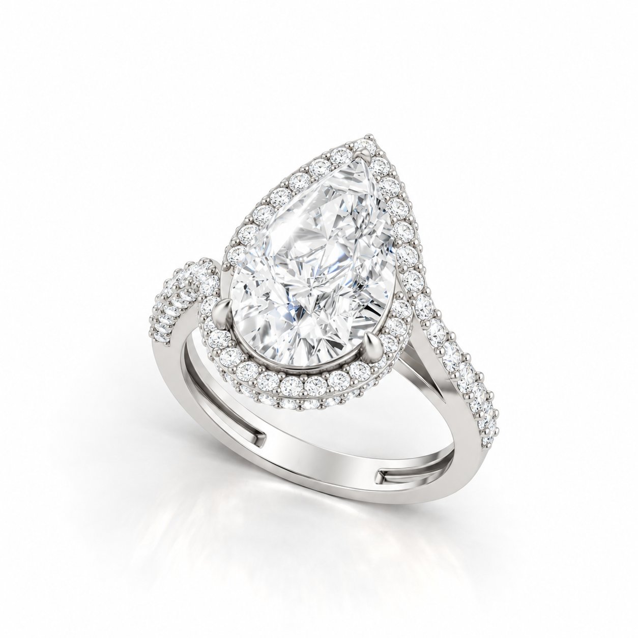 Pear Cut Halo Twisted Pavé Engagement Ring - 925 Sterling Silver - LR-20260075-925-SIL