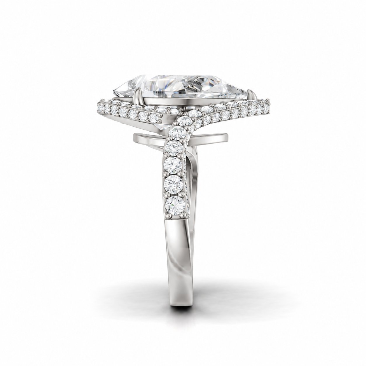 Pear Cut Halo Twisted Pavé Engagement Ring - 925 Sterling Silver - LR-20260075-925-SIL