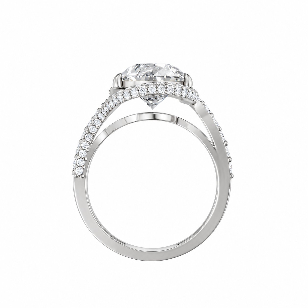 Pear Cut Halo Twisted Pavé Engagement Ring - 925 Sterling Silver - LR-20260075-925-SIL