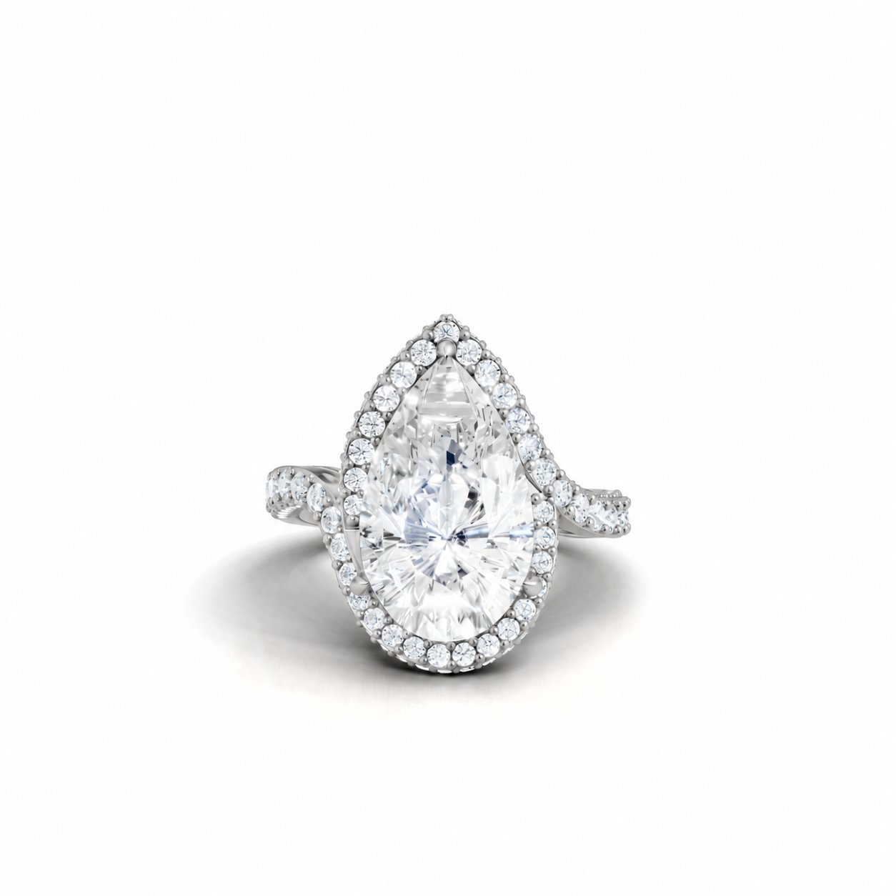 Pear Cut Halo Twisted Pavé Engagement Ring - 925 Sterling Silver - LR-20260075-925-SIL