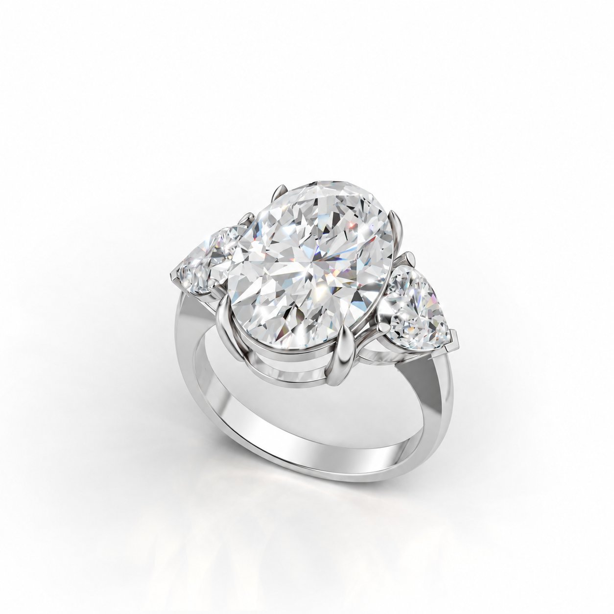 Oval Cut Three-Stone Engagement Ring with Pear Side Stones - 925 Sterling Silver - LR-2026002-925-SIL