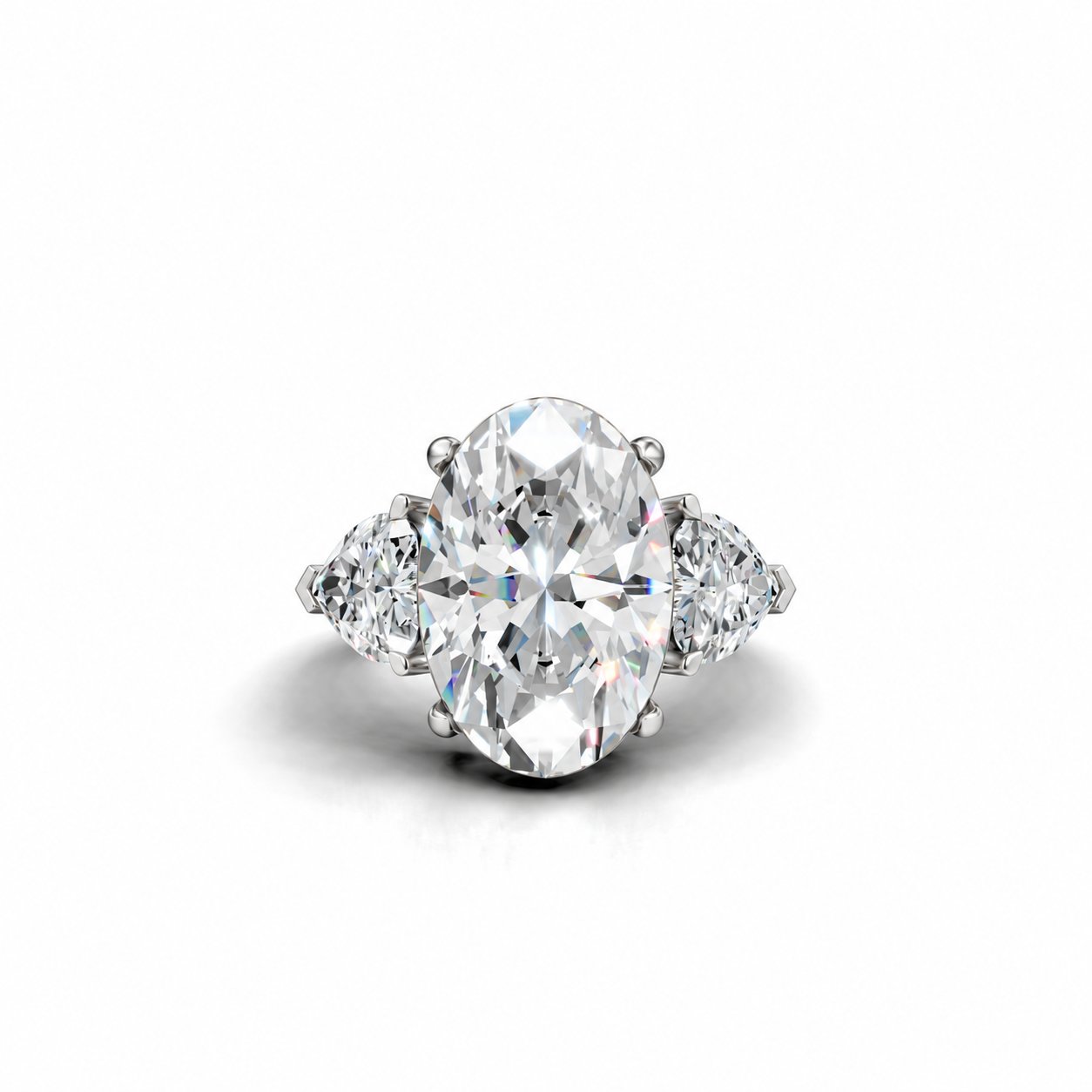 Oval Cut Three-Stone Engagement Ring with Pear Side Stones - 925 Sterling Silver - LR-2026002-925-SIL